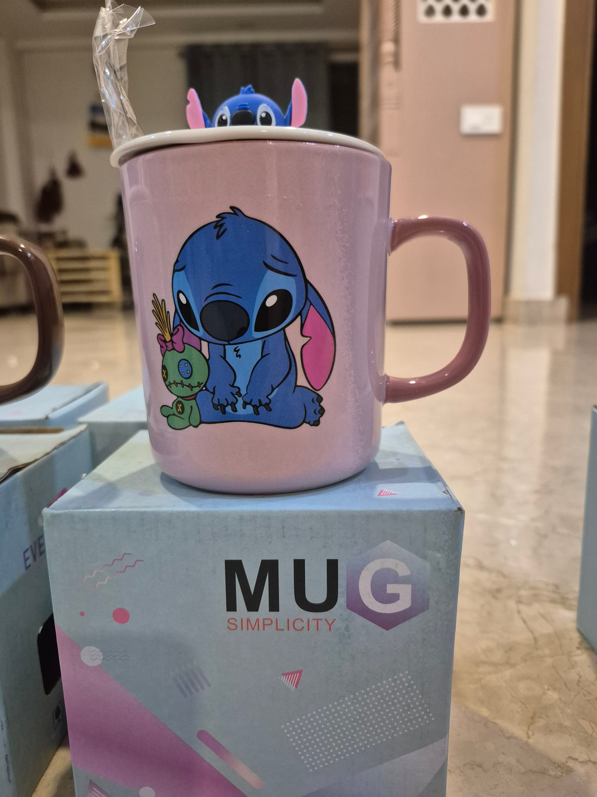 Stitch Ceramic Mug Set with 3D Lid & Spoon (Mug Simplicity Edition)