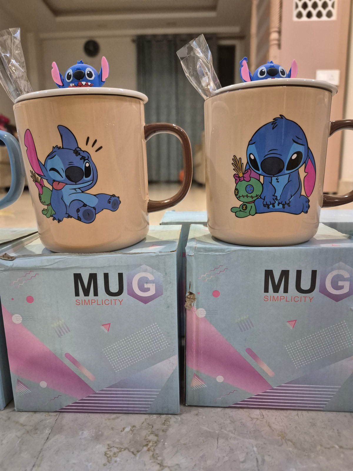 Stitch Ceramic Mug Set with 3D Lid & Spoon (Mug Simplicity Edition)