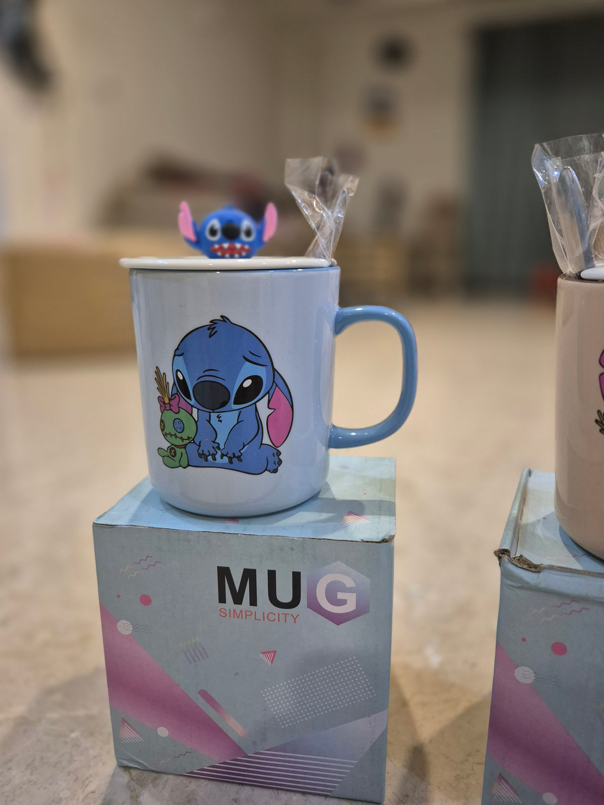 Stitch Ceramic Mug Set with 3D Lid & Spoon (Mug Simplicity Edition)