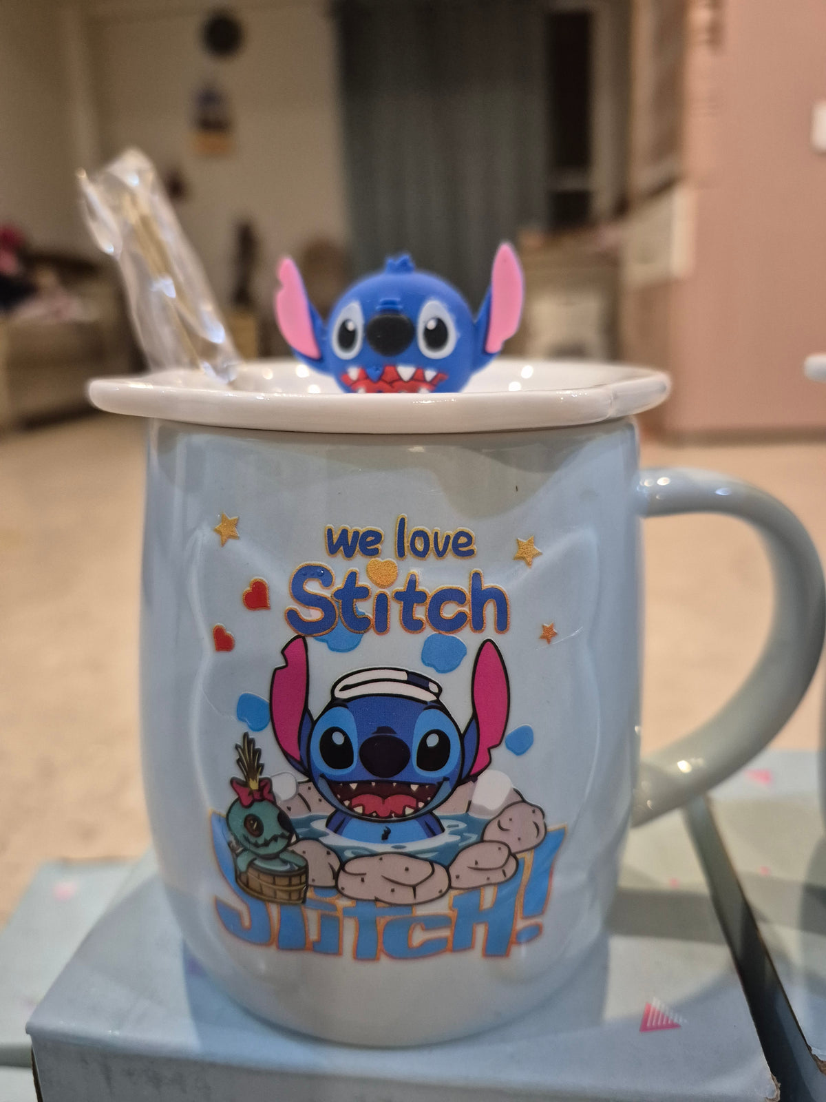 Stitch Ceramic Mug Set with 3D Lid & Matching Spoon (Mug Simplicity)
