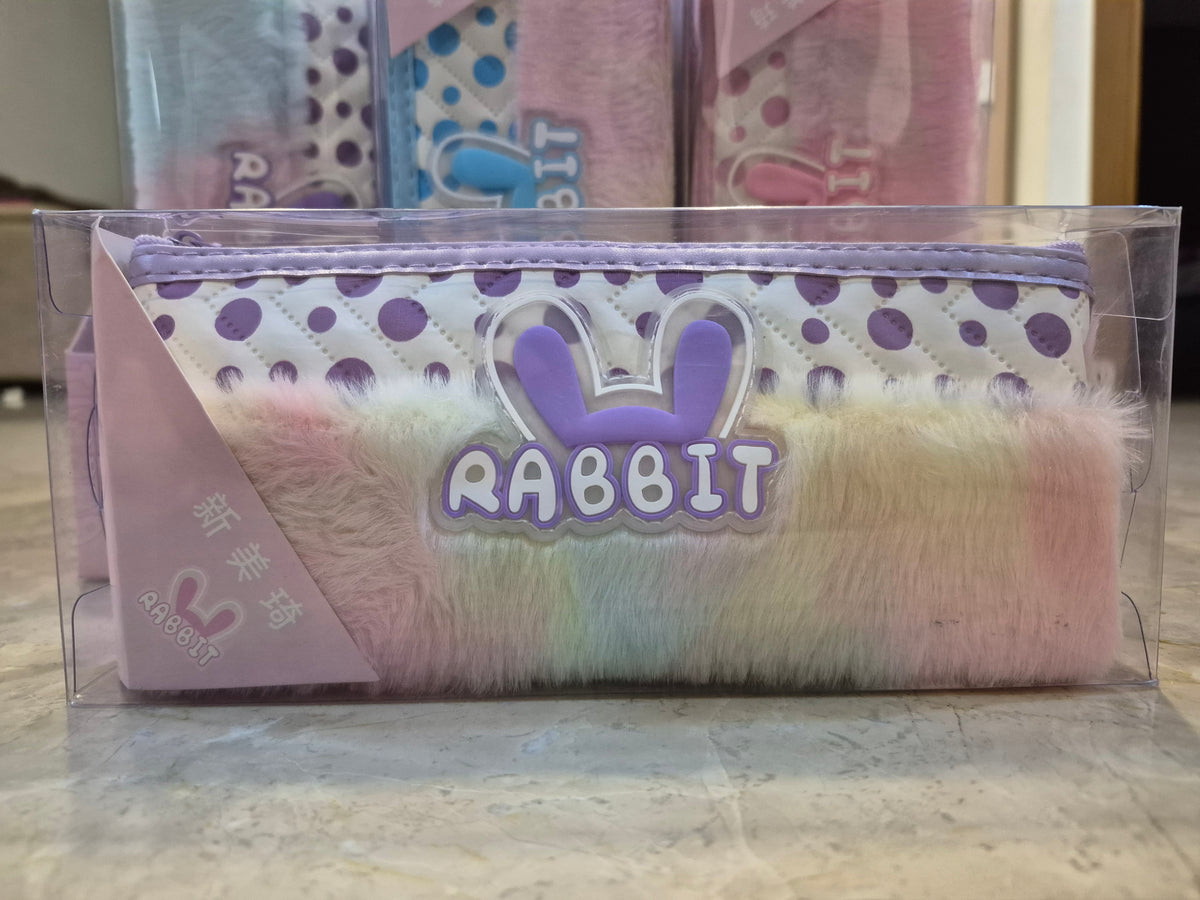Fluffy Pastel Rabbit Plush Pencil Case
