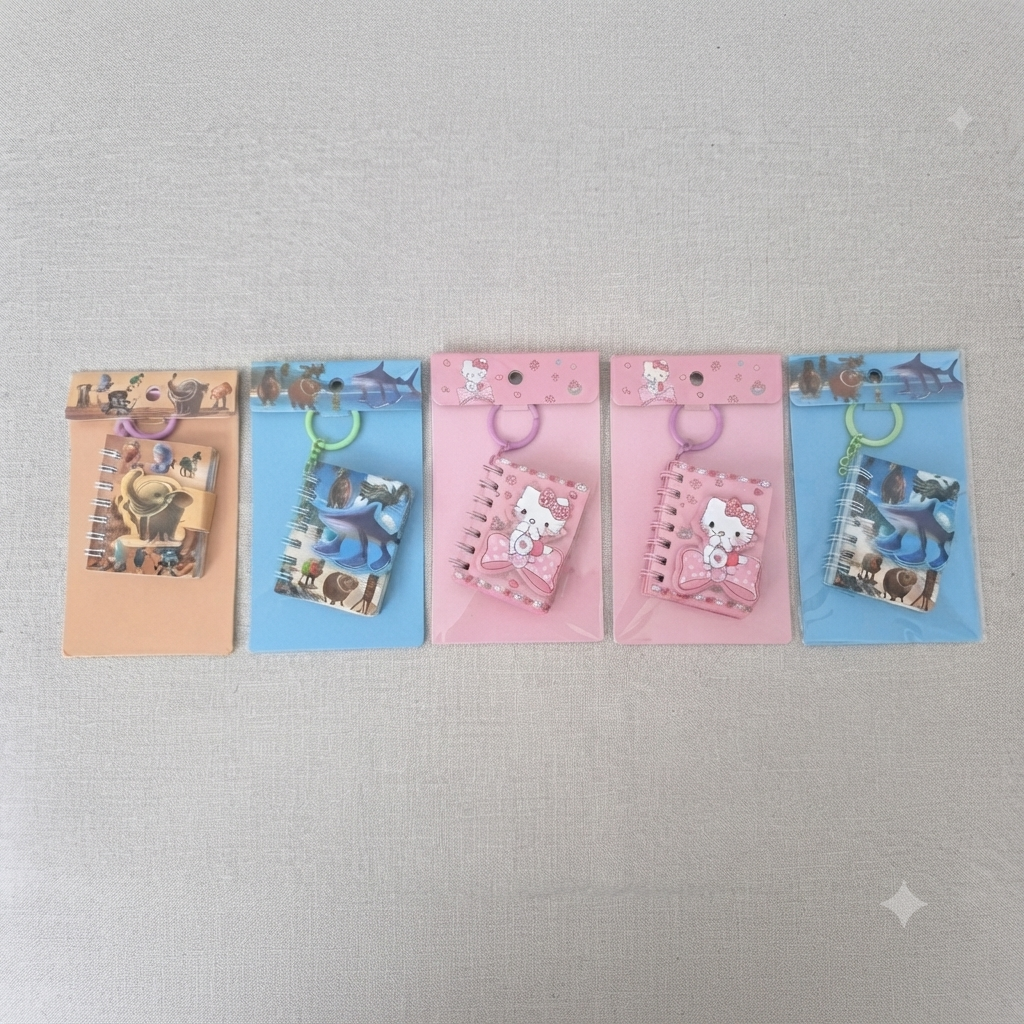 Mini Cartoon Spiral Notebook & Keychain Diary Set