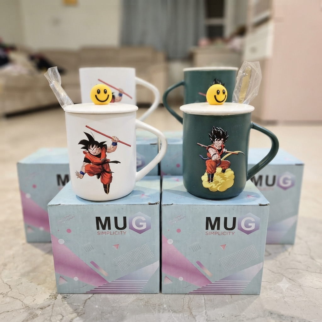 Anime Hero Ceramic Mug Set with Lid & Spoon (Dragon Ball Edition)