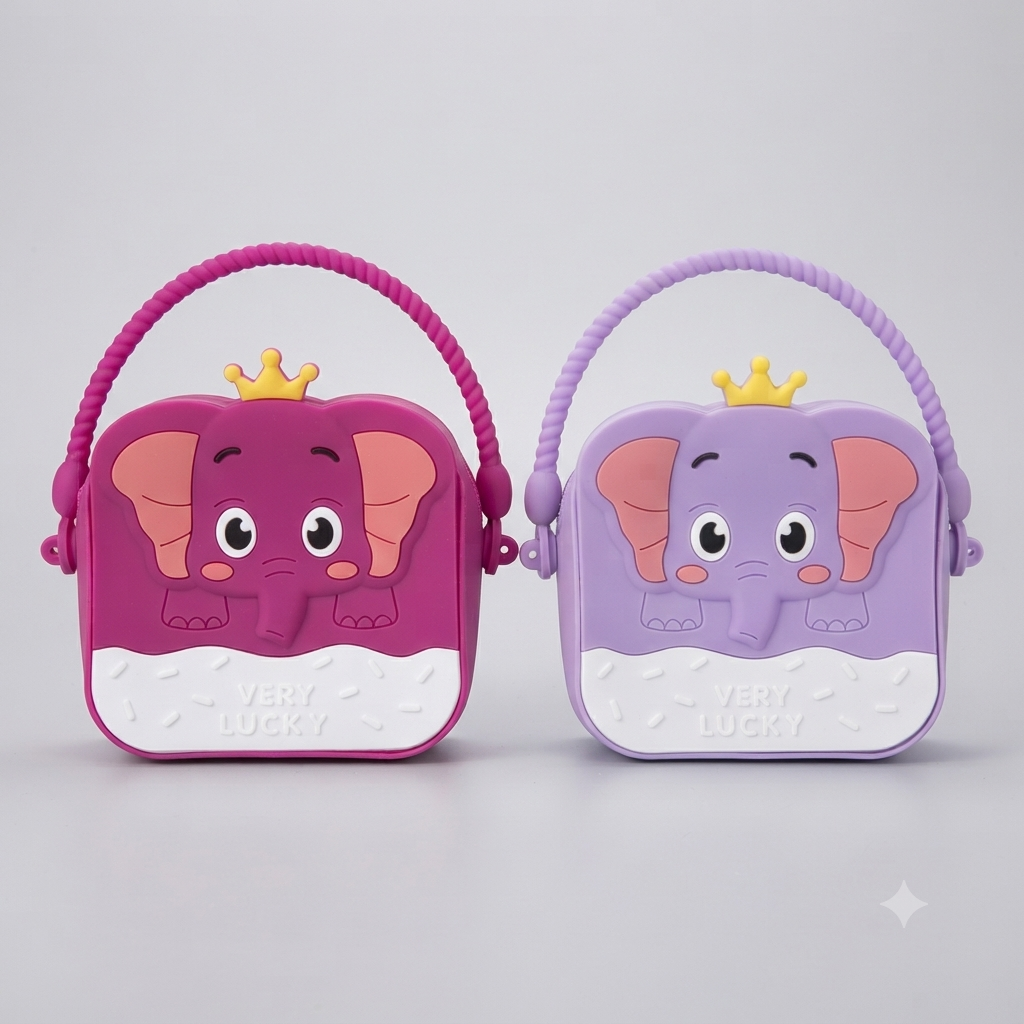 Kids Cute Cartoon Crown Elephant Silicone Mini Handbag