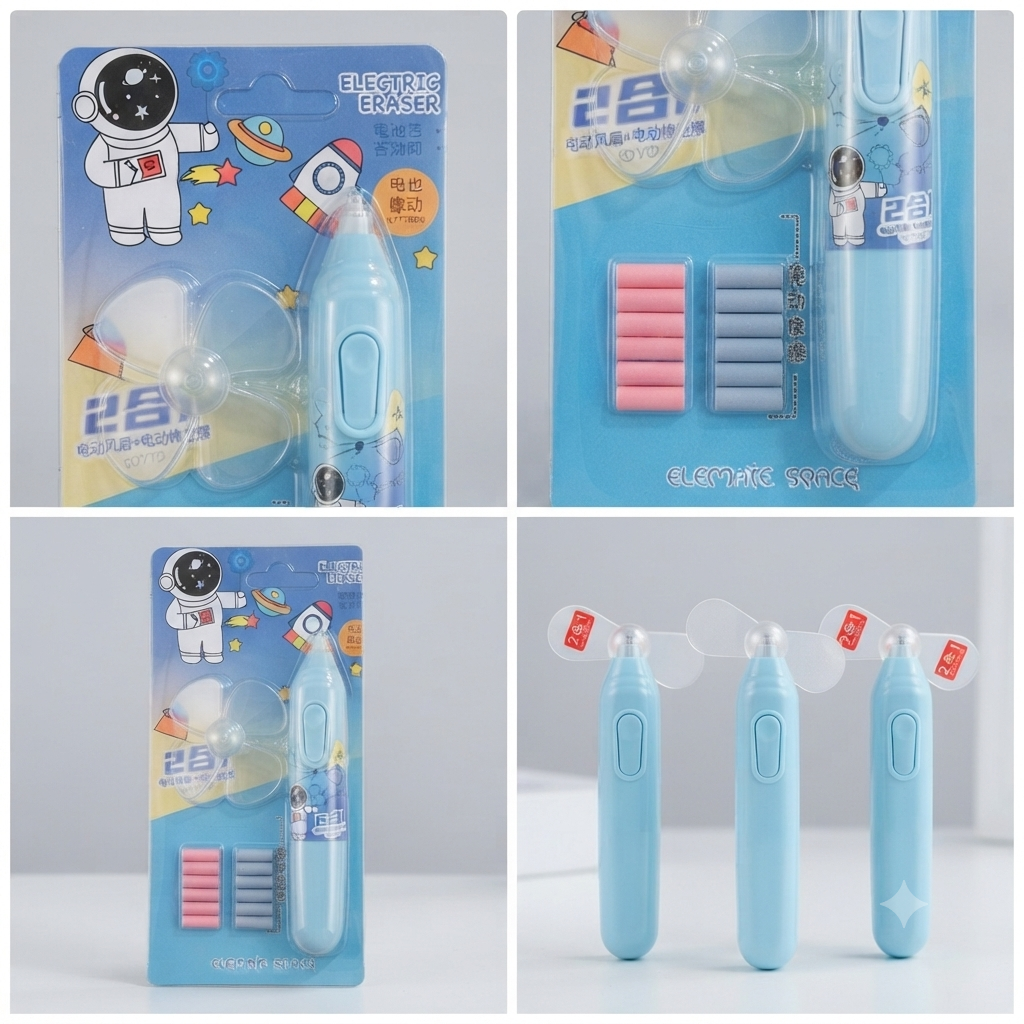 Space Astronaut 2-in-1 Electric Eraser & Detachable Mini Fan Study Kit