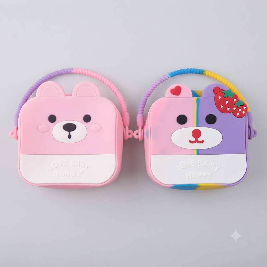 Kids Cute Cartoon Bear Silicone Handbag / Mini Crossbody Pouch